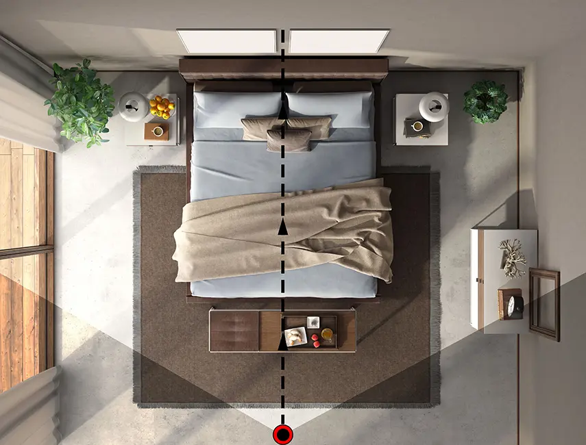 straight-on bed camera shot