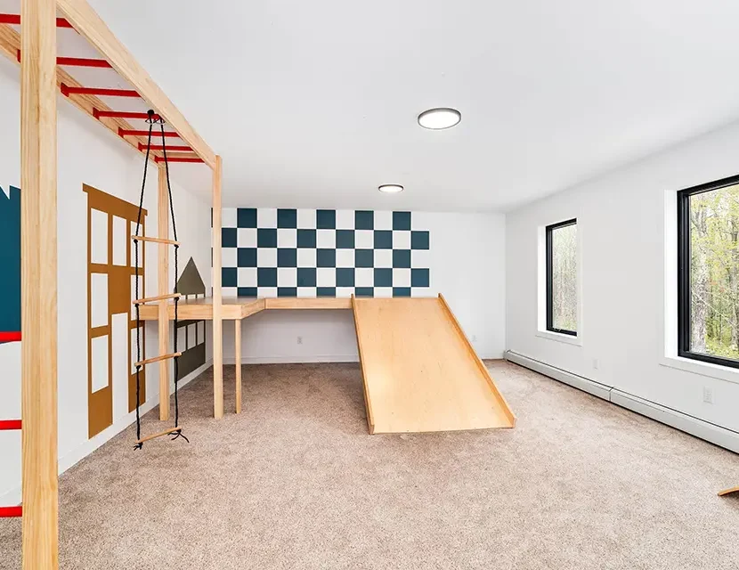 childrens room with bright white walls