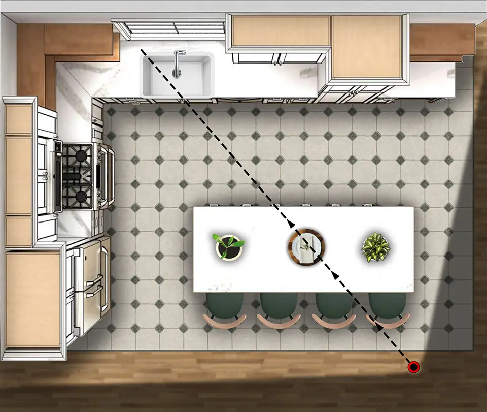 top view of proper corner-to-corner camera shot