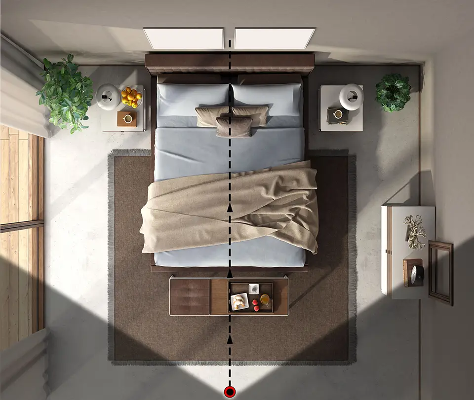 top view of bedroom with camera view highlighted