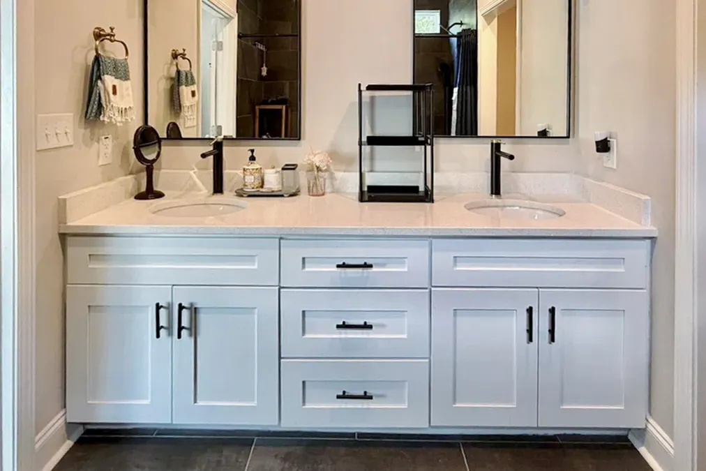 close-up view of double vanity