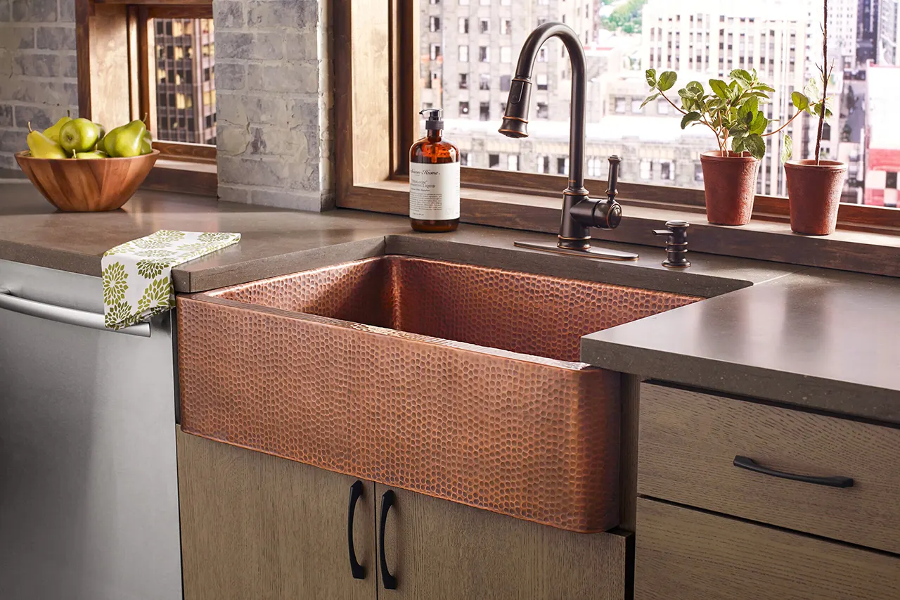 close-up view of farmhouse sink feature