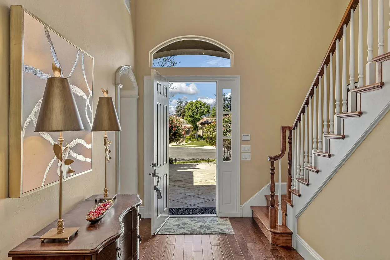 view looking out front door of house