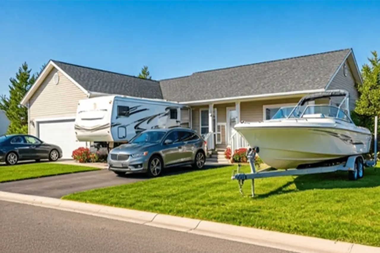 boat in yard and vehicle in driveway