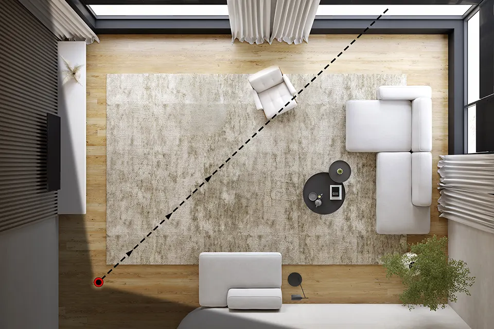 corner aim into family room