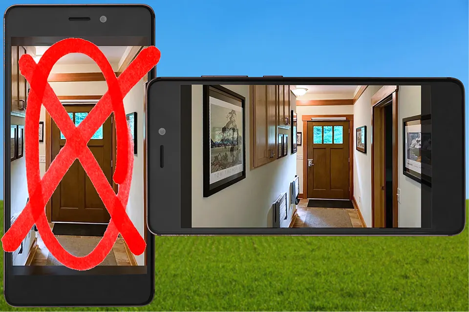 smartphone with red x over portrait orientation